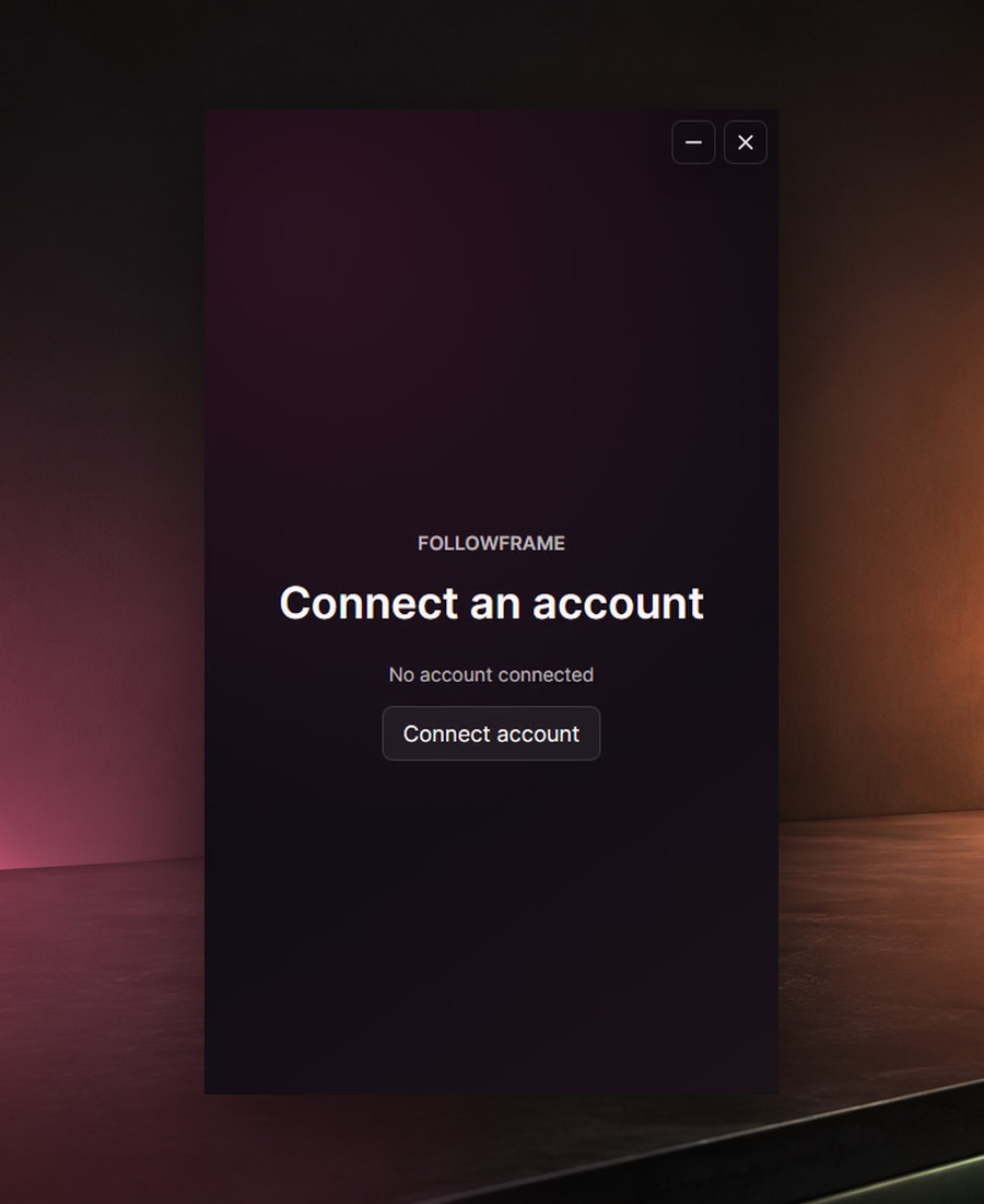 FollowFrame first-launch Instagram connect account screen